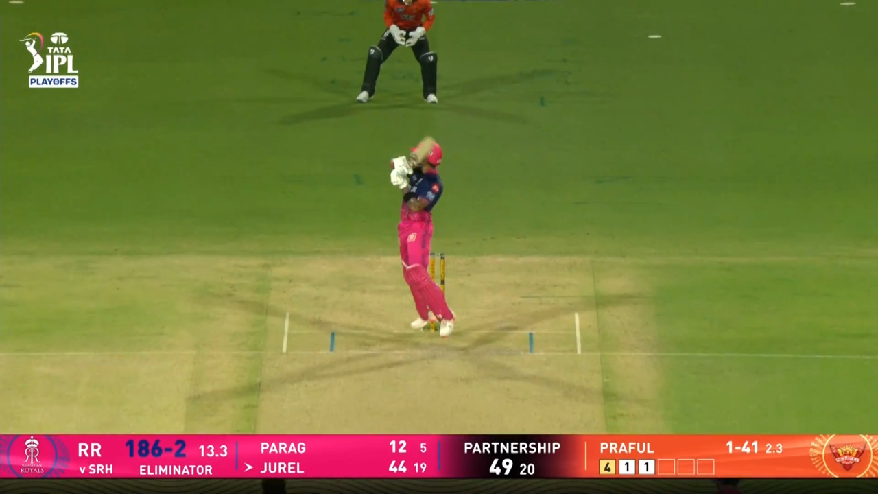 IPL 2026 Eliminator: SRH vs RR - Dhruv Jurel Six background