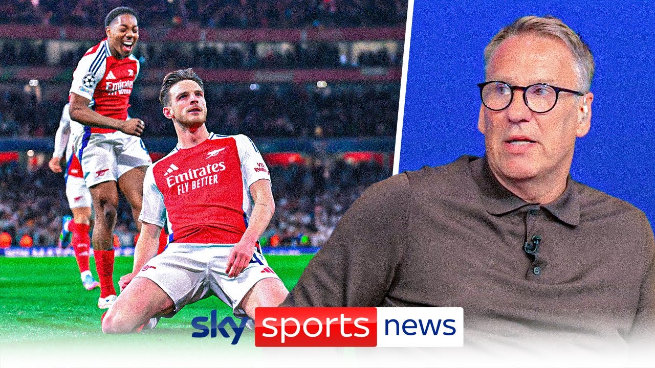 Paul Merson reacts to Arsenal’s incredible 3-0 victory over Real Madrid background
