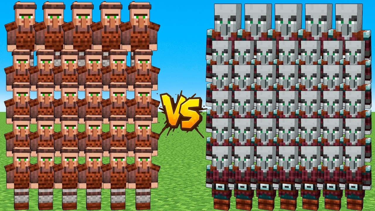 Villager Army vs Pillager Family – Netherite Villagers and Illager Bosses | Epic Minecraft Battle