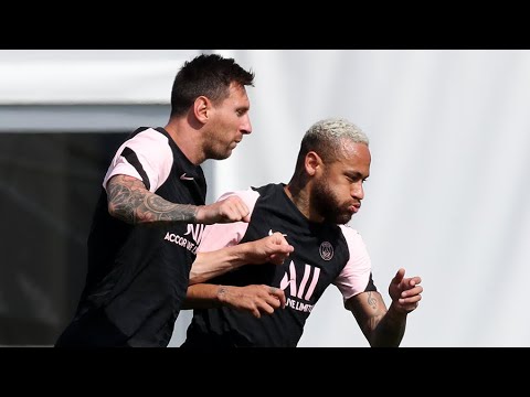 Messi and Neymar inseparable at PSG Training background