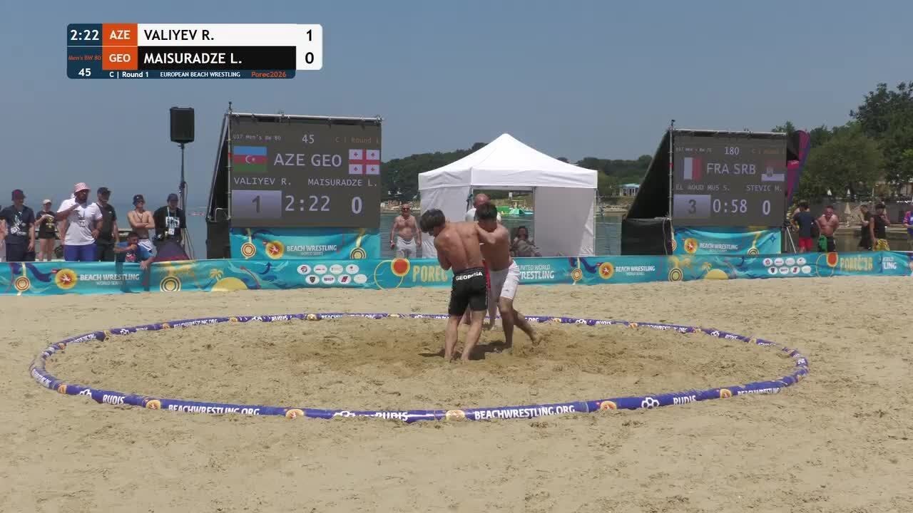 Ruslan Galib VALIYEV (AZE) vs. Luka MAISURADZE (GEO) | U15, U17 & U20 European Beach Wrestling Champ background