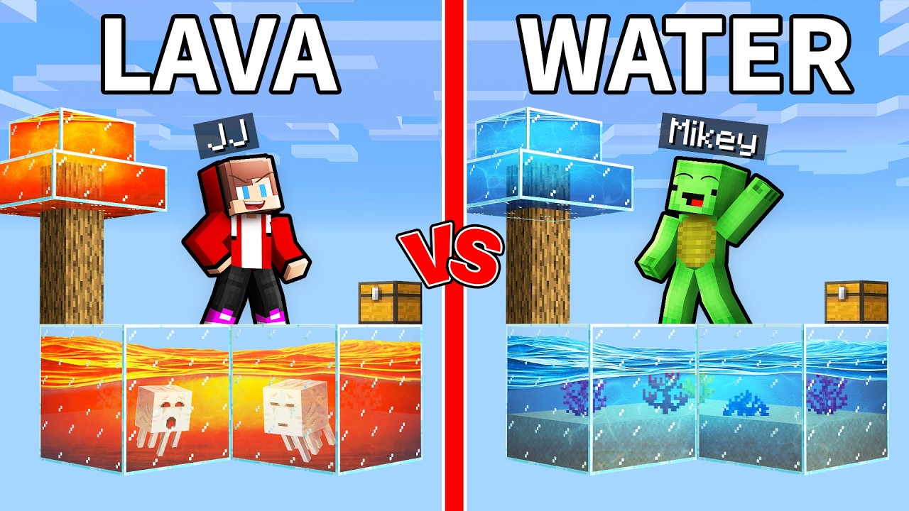 Mikey & JJ: LAVA vs WATER Skyblock Battle - Minecraft Maizen background
