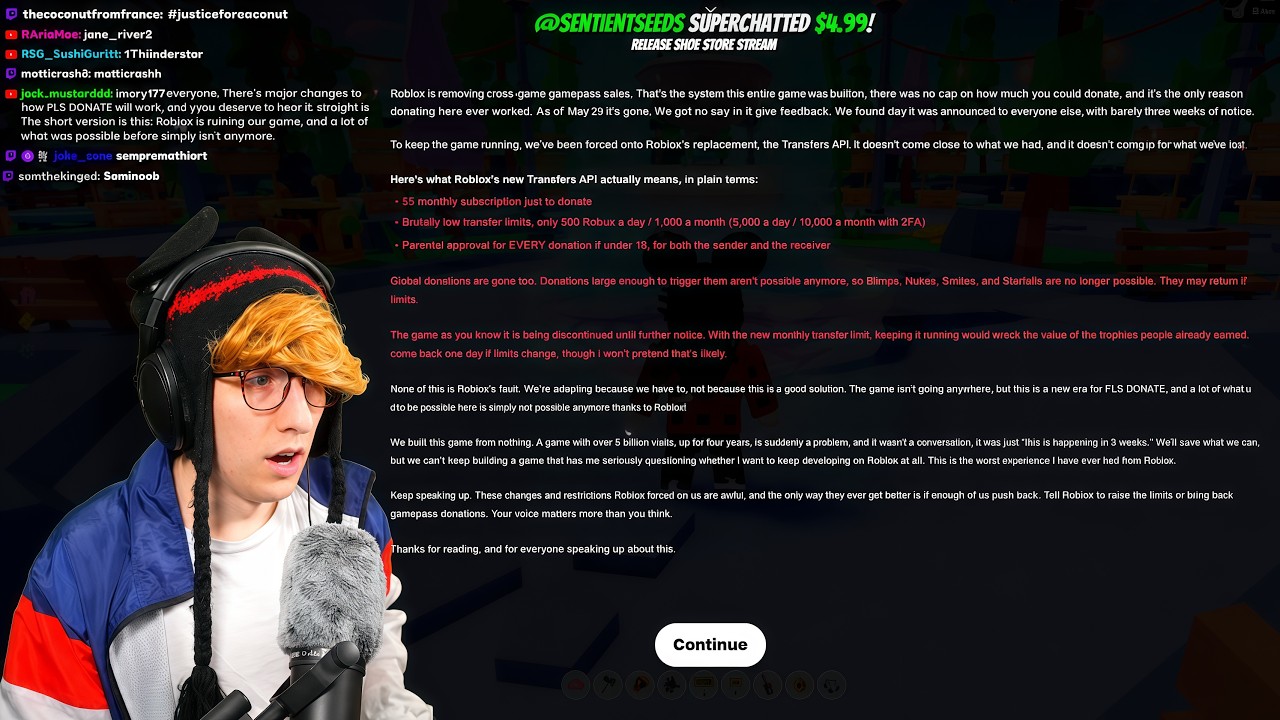 KreekCraft reads sad message from Roblox PLS DONATE Developers.. background