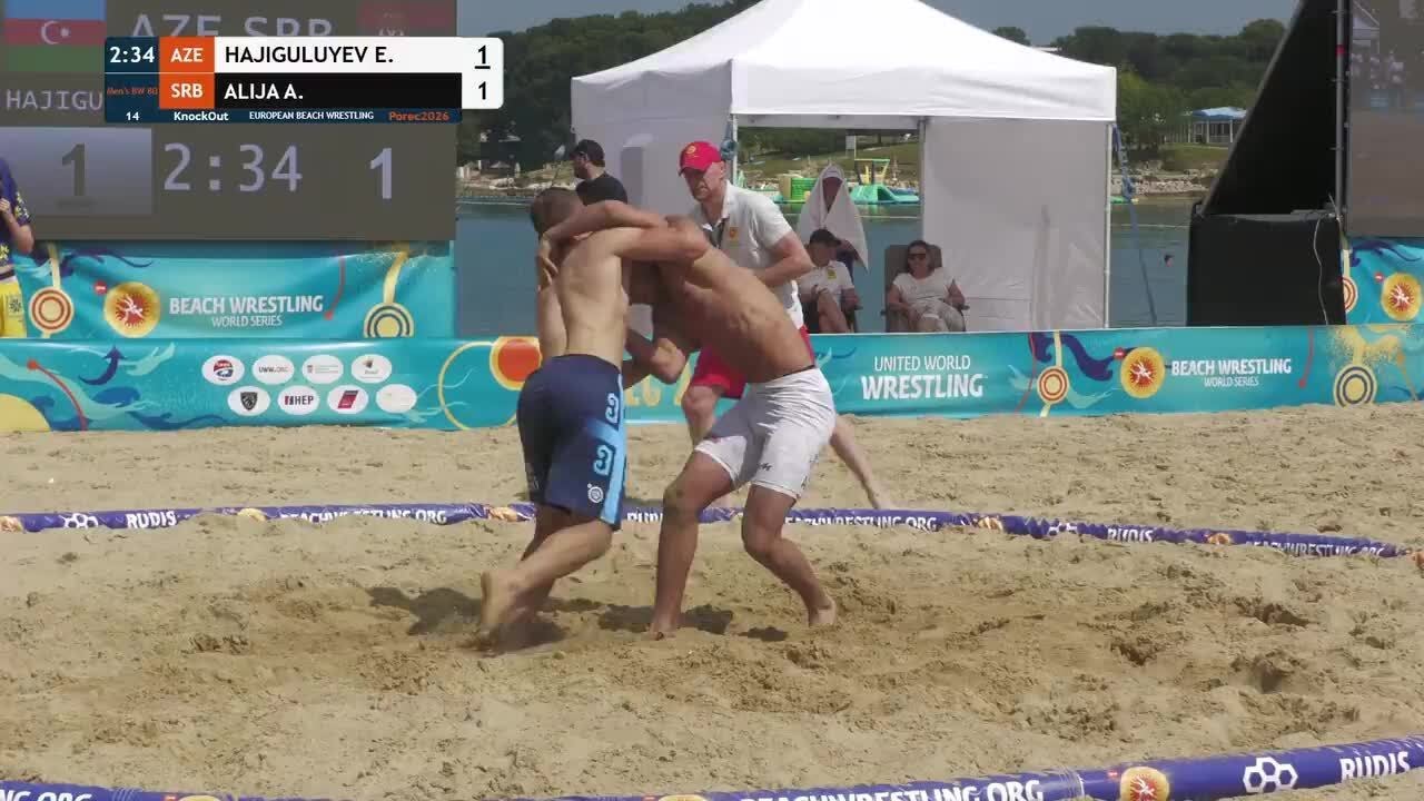 Elvin HAJIGULUYEV (AZE) vs. Arijan ALIJA (SRB) | U15, U17 & U20 European Beach Wrestling Championshi background