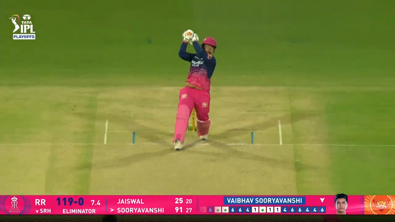 IPL 2026 Eliminator: SRH vs RR - Vaibhav Sooryavanshi Six background
