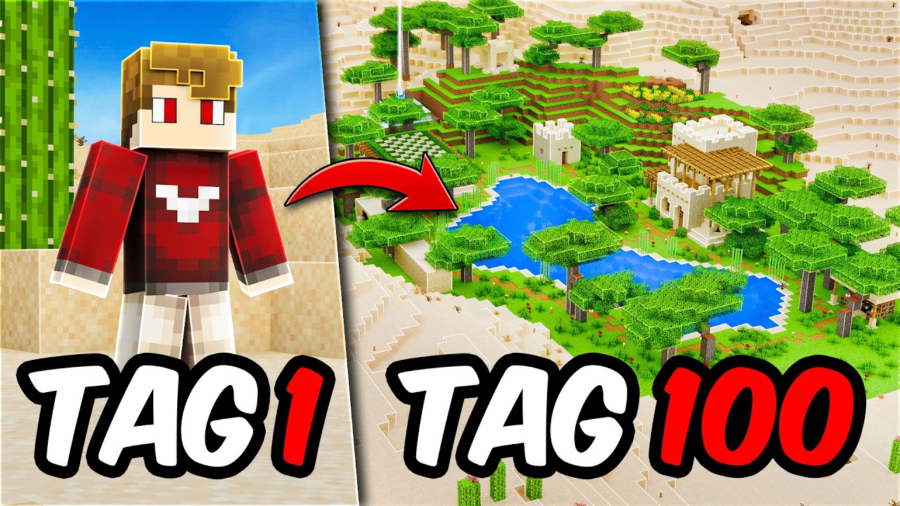 100 Tage Minecraft HARDCORE in einer Wüste