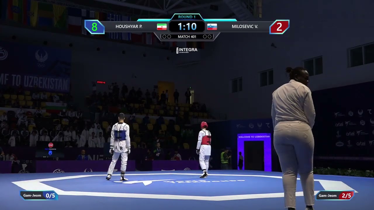 401 Round of 64 M 63kg IRI HOUSHYAR P SLO MILOSEVIC V PGM background