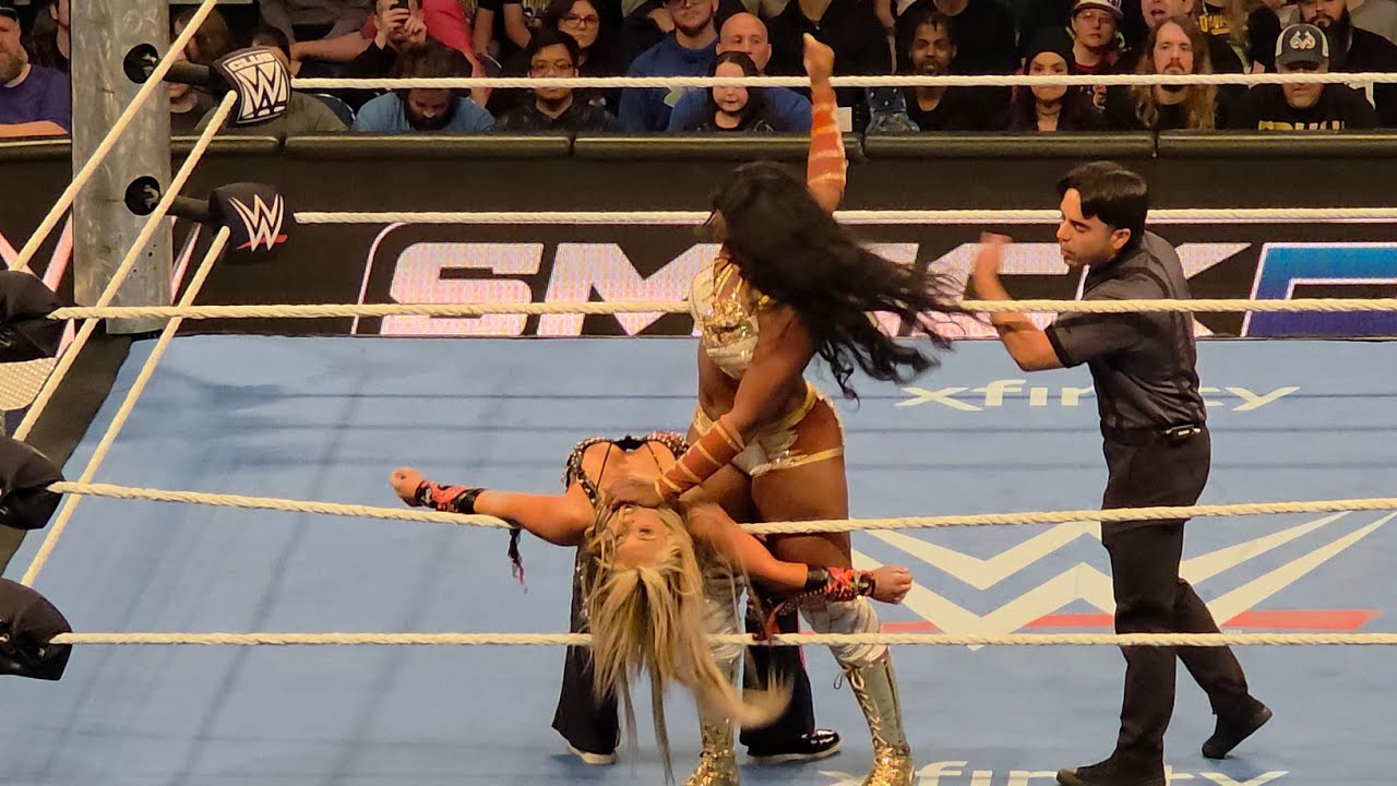 Women’s US Title Match: (c) Tiffany Stratton vs. Lash Legend w/ Nia Jax background