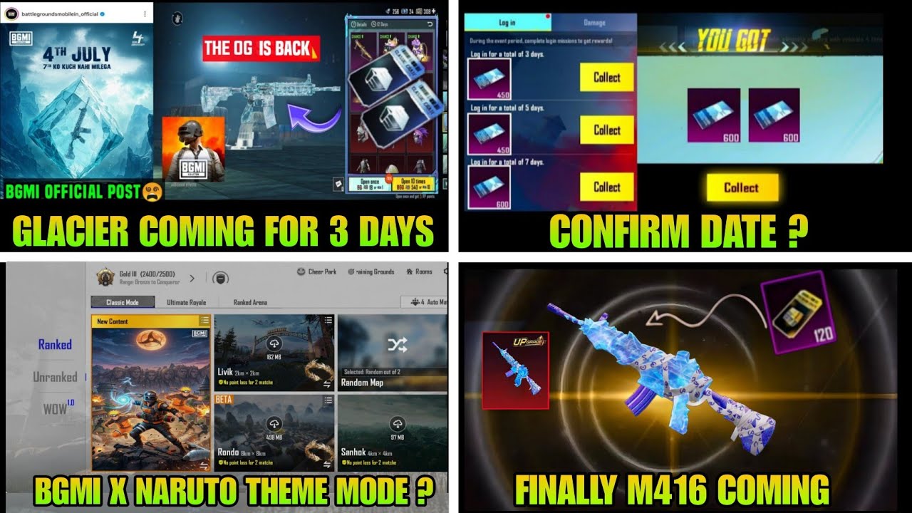 ✅ BGMI 4.5 UPDATE EXPECTED EVENT / BGMI X NARUTO / UPGRADE MUMMY M416 DATE /M4 GLACIER IN BGMI AGAIN