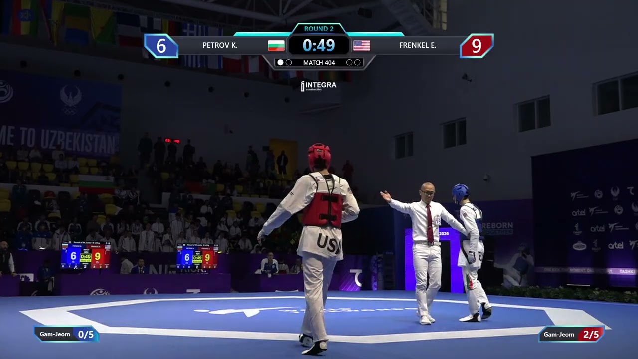 404 Round of 64 M 63kg BUL PETROV K USA FRENKEL E PGM background