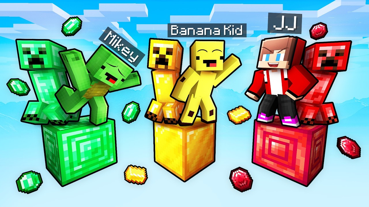 JJ and Mikey: ONE BLOCK CREEPER BATTLE in Minecraft...