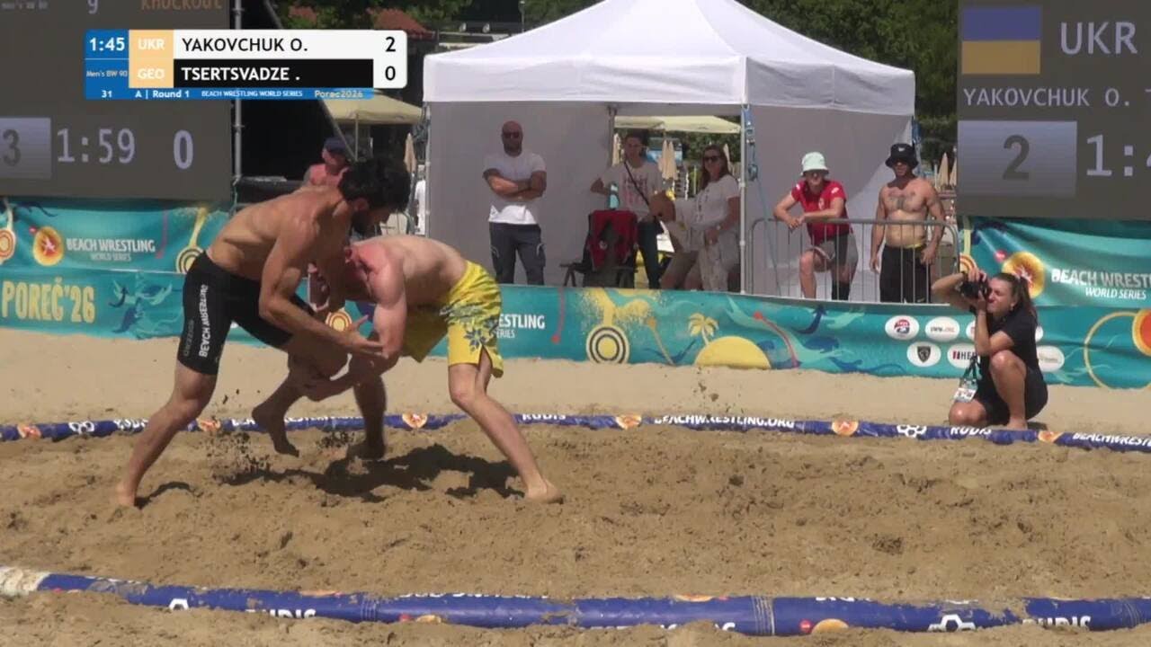 Oleksii YAKOVCHUK (UKR) vs. Iuza TSERTSVADZE (GEO) • A | Round 1 • Men's BW 90Kg background