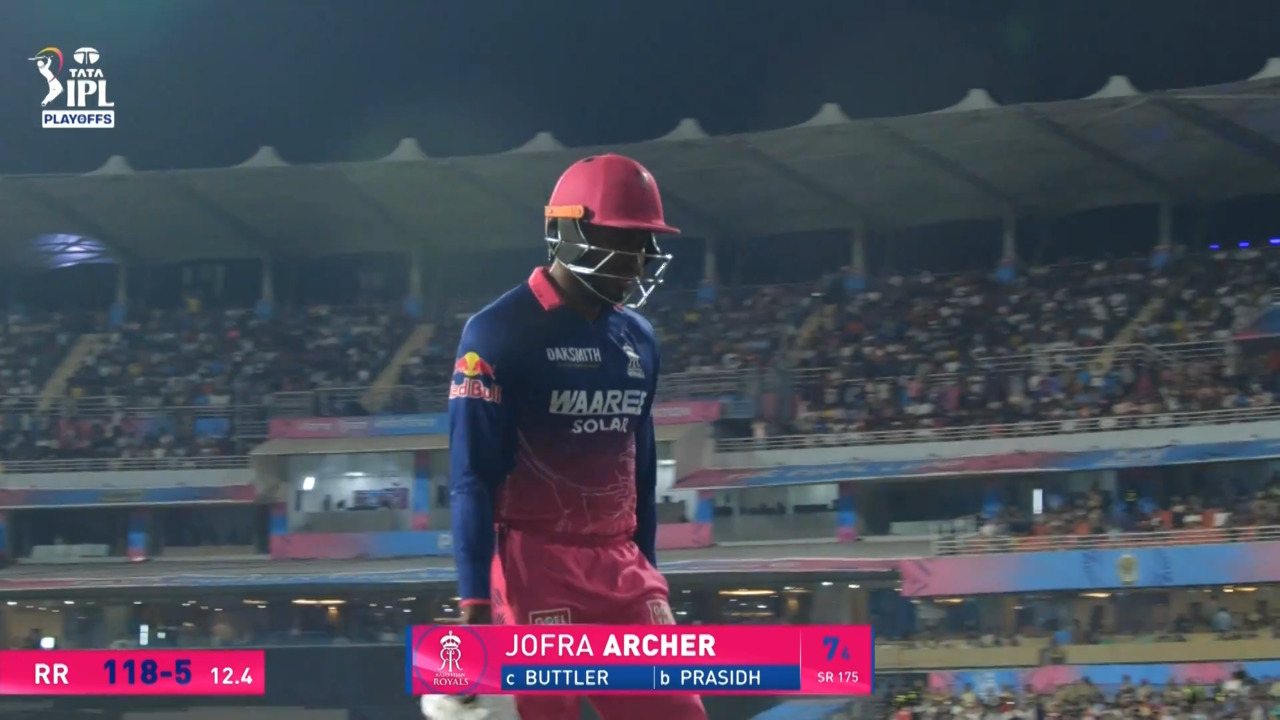 IPL 2026 Q2: GT vs RR - Jofra Archer Wicket background