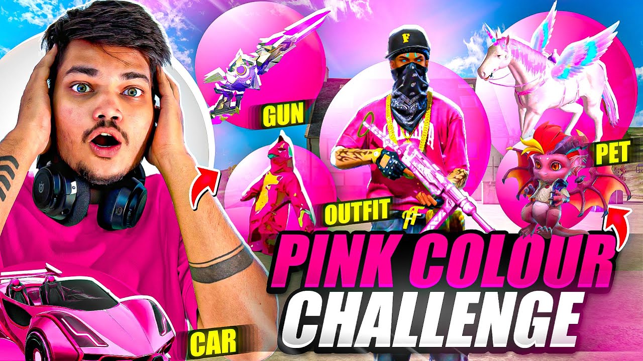 FREE FIRE PINK COLOUR CHALLENGE I BOUGHT ALL PINK BUNDLES GUNS AND EMOTES -GARENA FREE FIRE