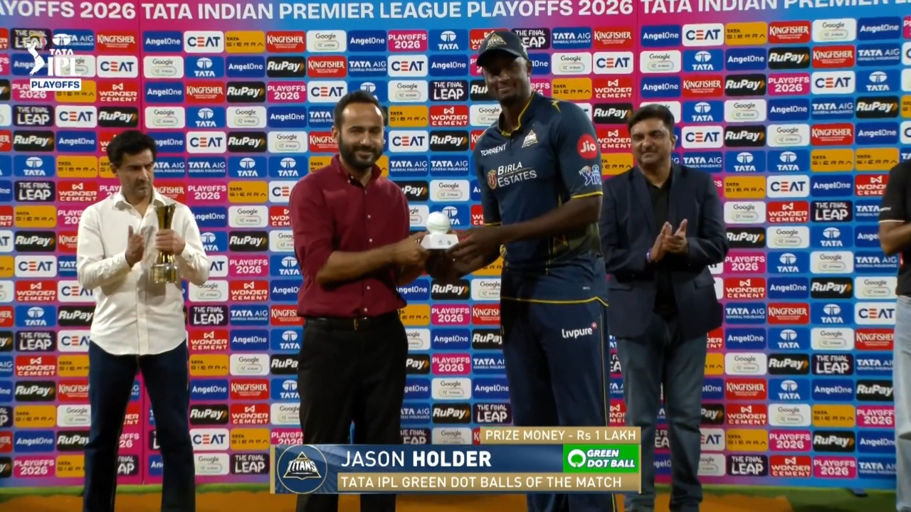 IPL 2026 Q2: GT vs RR - TATA IPL Green Dot Balls of the Match - Jason Holder background