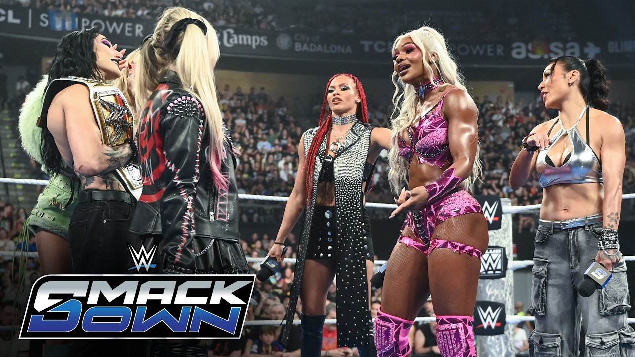 Rhea Ripley, Charlotte Flair and Alexa Bliss accost Jade Cargill: SmackDown highlights, May 29, 2026 background