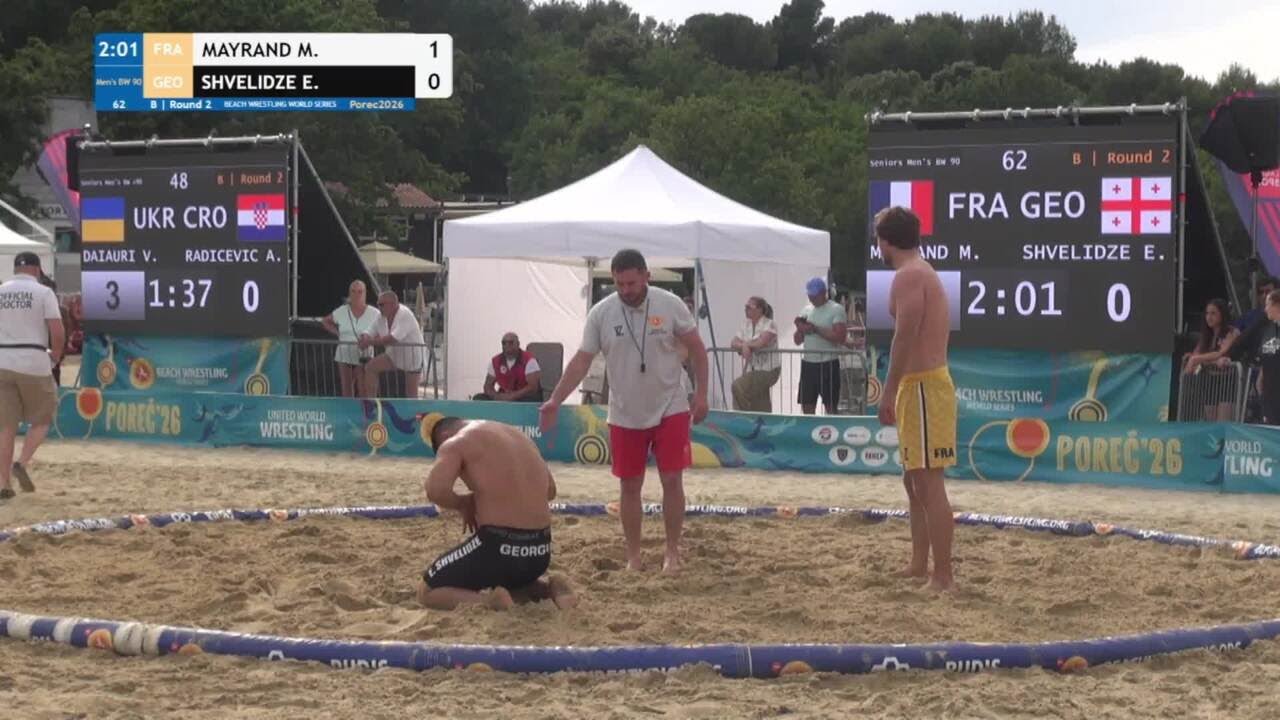 Mathis Damien Leon MAYRAND (FRA) vs. Evsem SHVELIDZE (GEO) • B | Round 2 • Men's BW 90Kg background