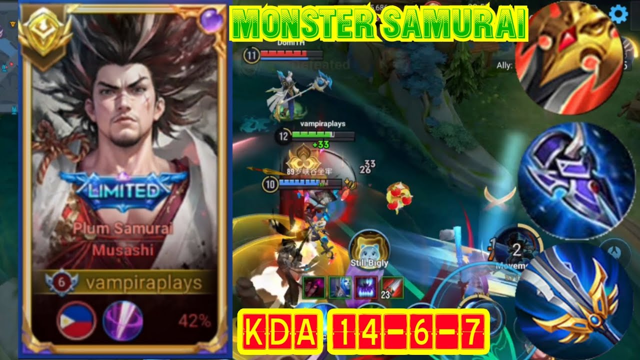 HOK MUSASHI THE MONSTER COMEBACK PLAY MONTAGE KDA 14-6-7