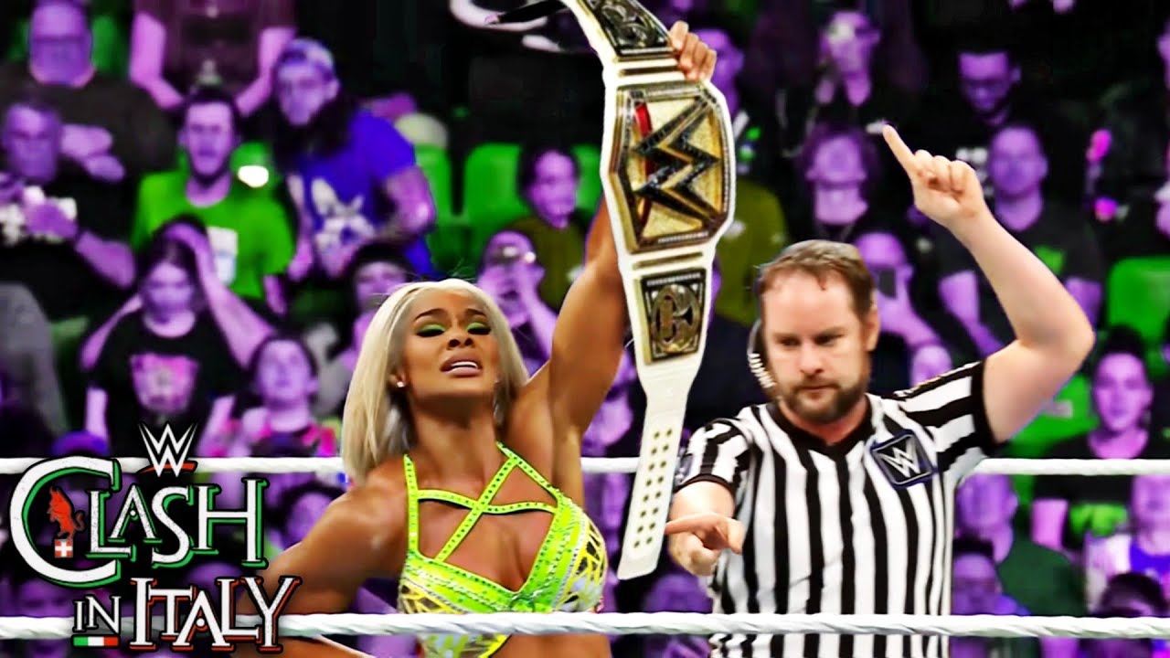 Jade Cargill Wins WWE Women's Championship WWE Clash in Italy 2026 Highlights Rhea Ripley background