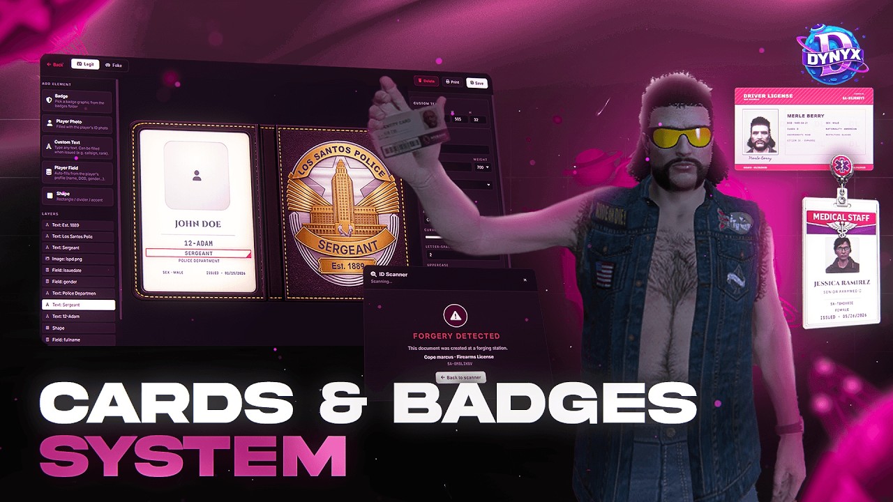 3D Custom IDs, Badges & Fake Cards on FiveM | Cards & Badges Creator background