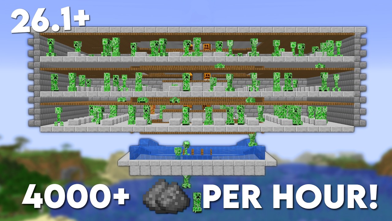 Minecraft Easy CREEPER Farm 26.1 Tutorial - 4000+ Gunpowder Per Hour background