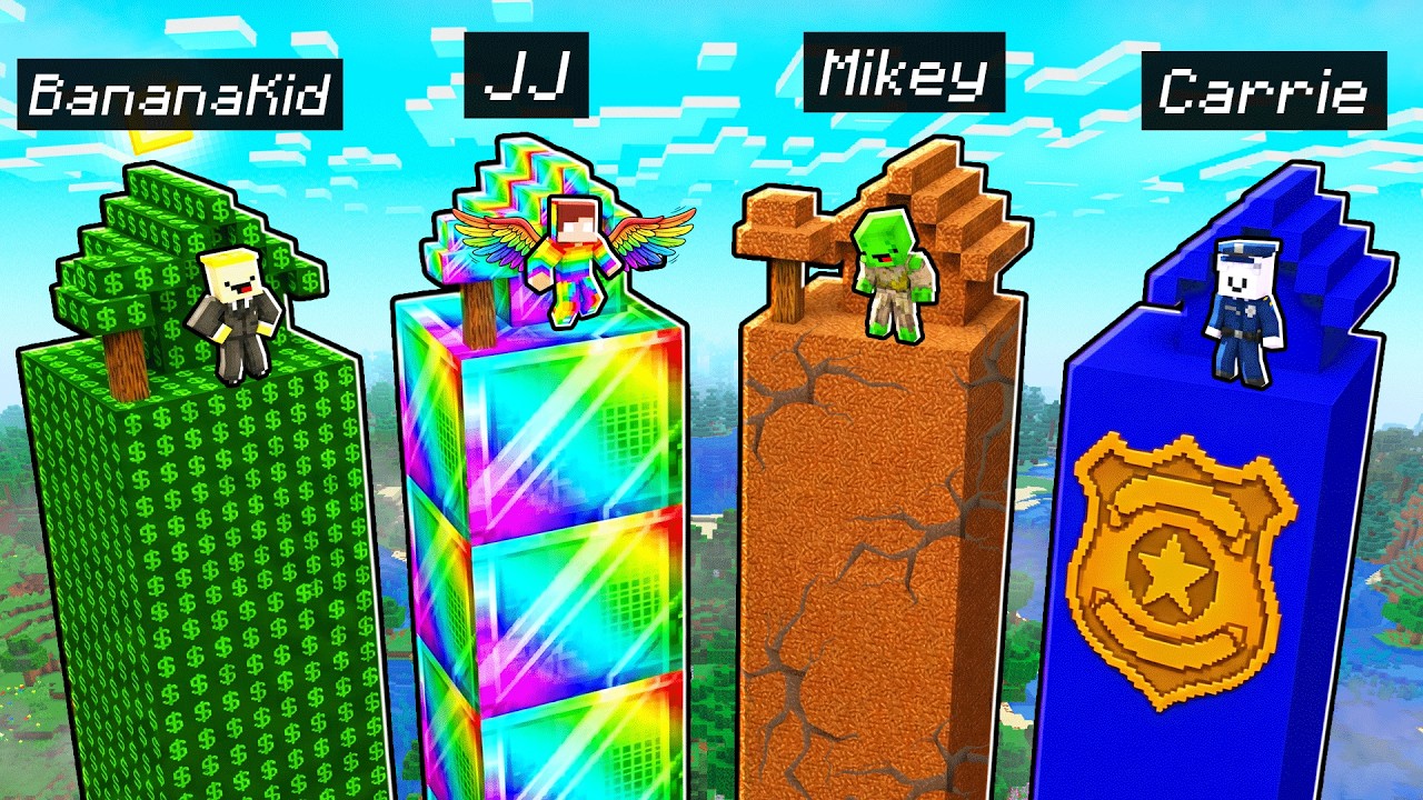 JJ vs Mikey vs Banana Kid vs Carrie: EPIC CHUNK BATTLE (Minecraft Maizen) background