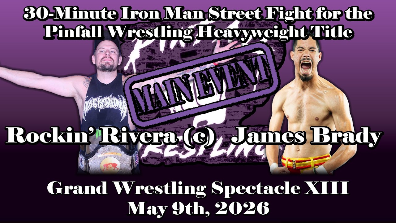 Pinfall Wrestling | 30-Minute Iron Man for the Heavyweight Title: Rockin' Rivera (c) vs. James Brady background
