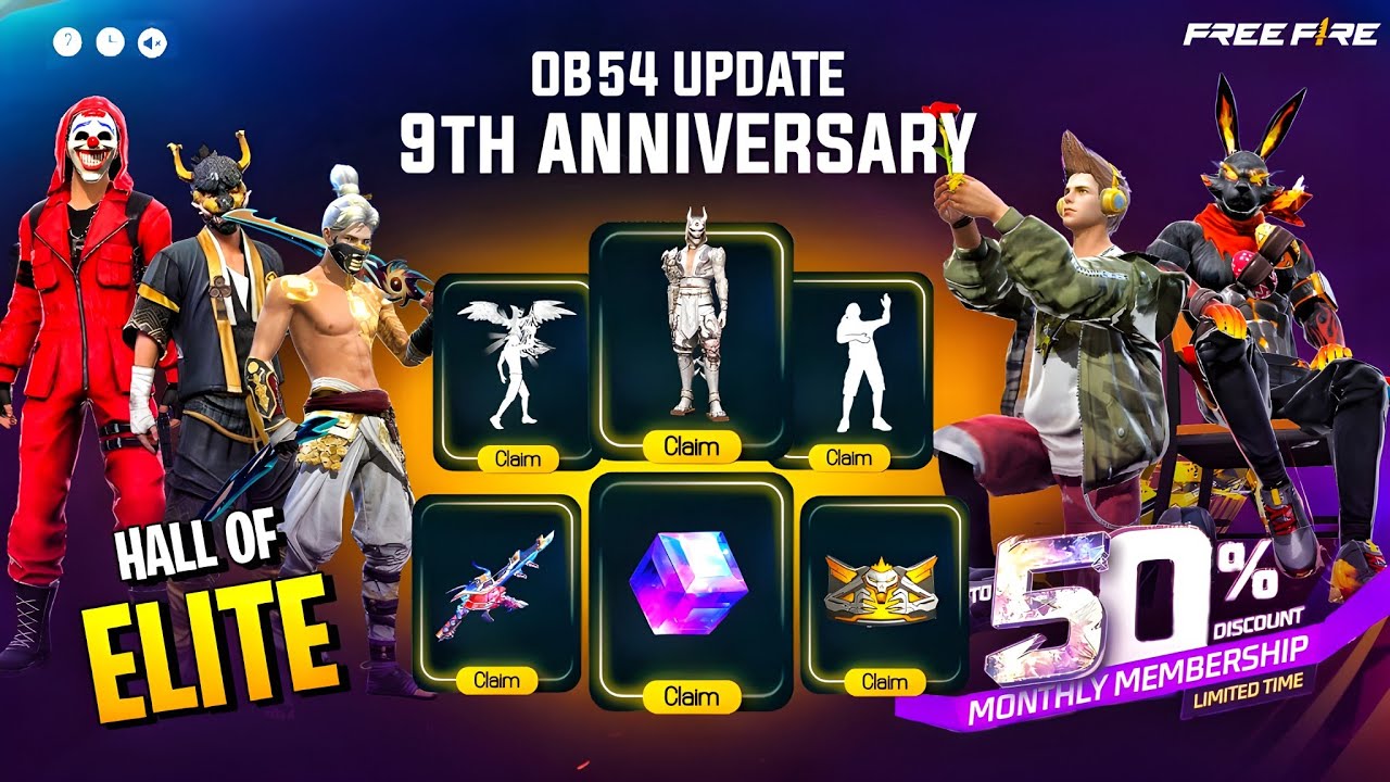 Ob54 Update 💥 9th Anniversary Free Fire 🤯🥳| lol emote | free fire new event | ff new event background