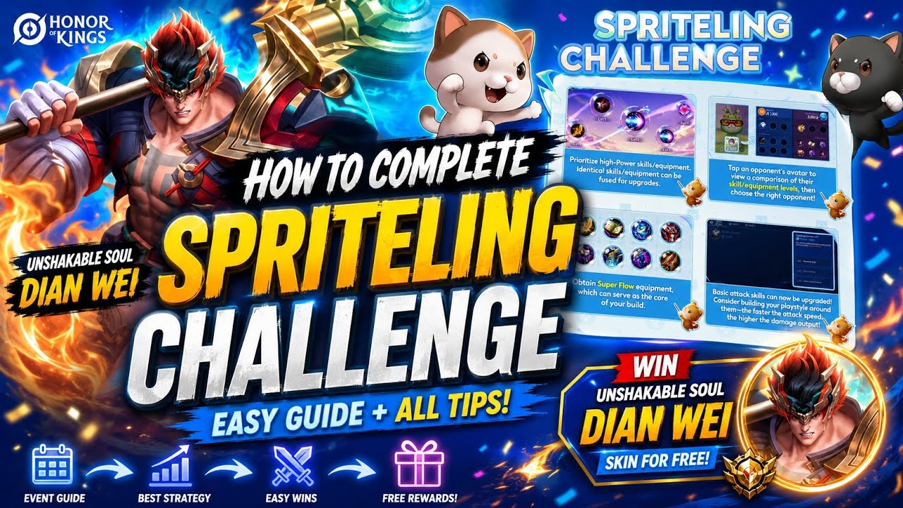 How to Complete Spriteling Challenge FAST! 🐱 Free Dian Wei Skin Guide | Honor of Kings background