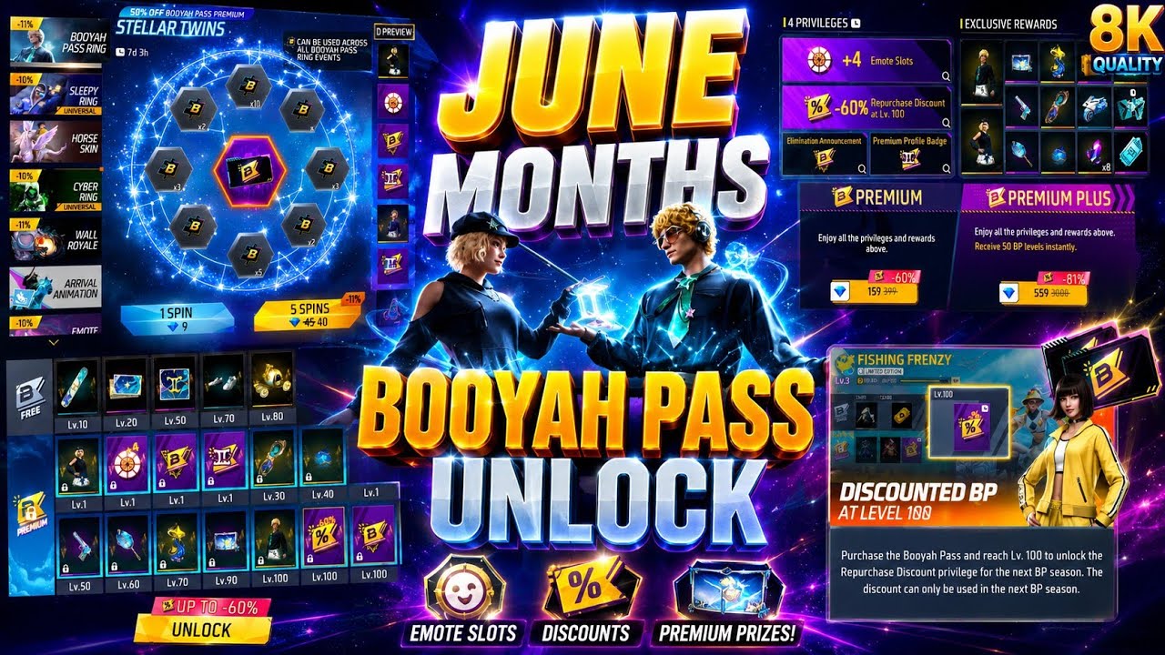 JUNE MONTH BOOYAH PASS UNLOCK || FREE FIRE BOOYAH PASS UNLOCK || FREE FIRE NEW EVENT TODAY background