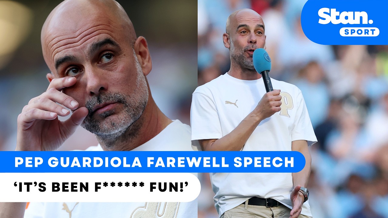 'It's been f***ing FUN' 🎤 Pep Guardiola's FINAL speech for Manchester City 🥺 background