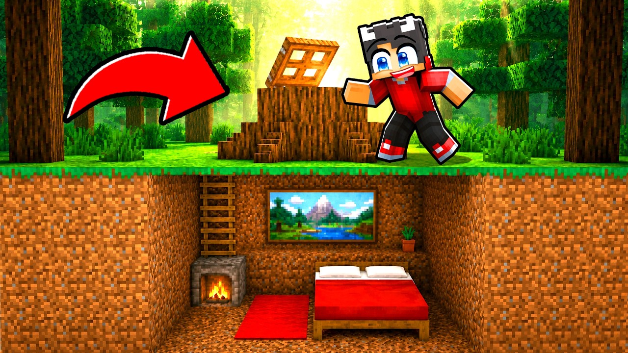 Jeg Bygger En Hemmelig Base Under Et Træ I Minecraft! background