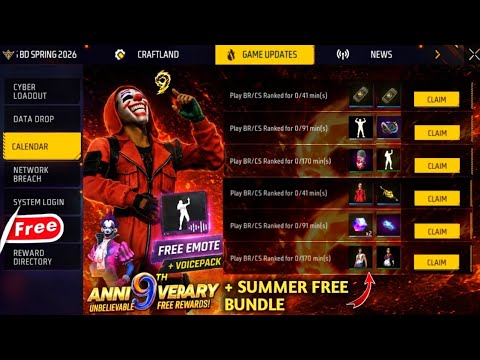 9th Free Rewards + Summer Free Bundle đ€Ż 9th Anniversary Free Fire | Next Magic Cube Store Update background