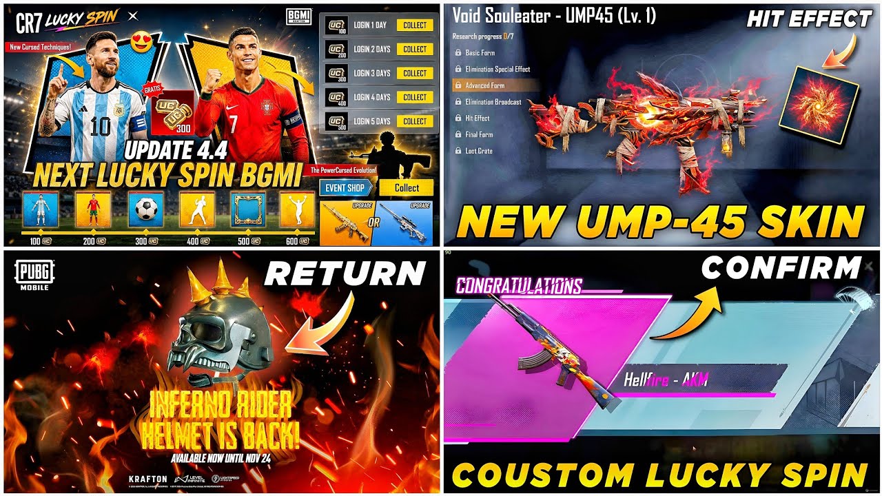 🔴 NEXT LUCKY SPIN IN BGMI ✅ HONOR SPIN UMP 3D LOOK 🔥 INFERNO HELMET RETURN 🤩 HELLFIRE AKM RETURN 🤯 background