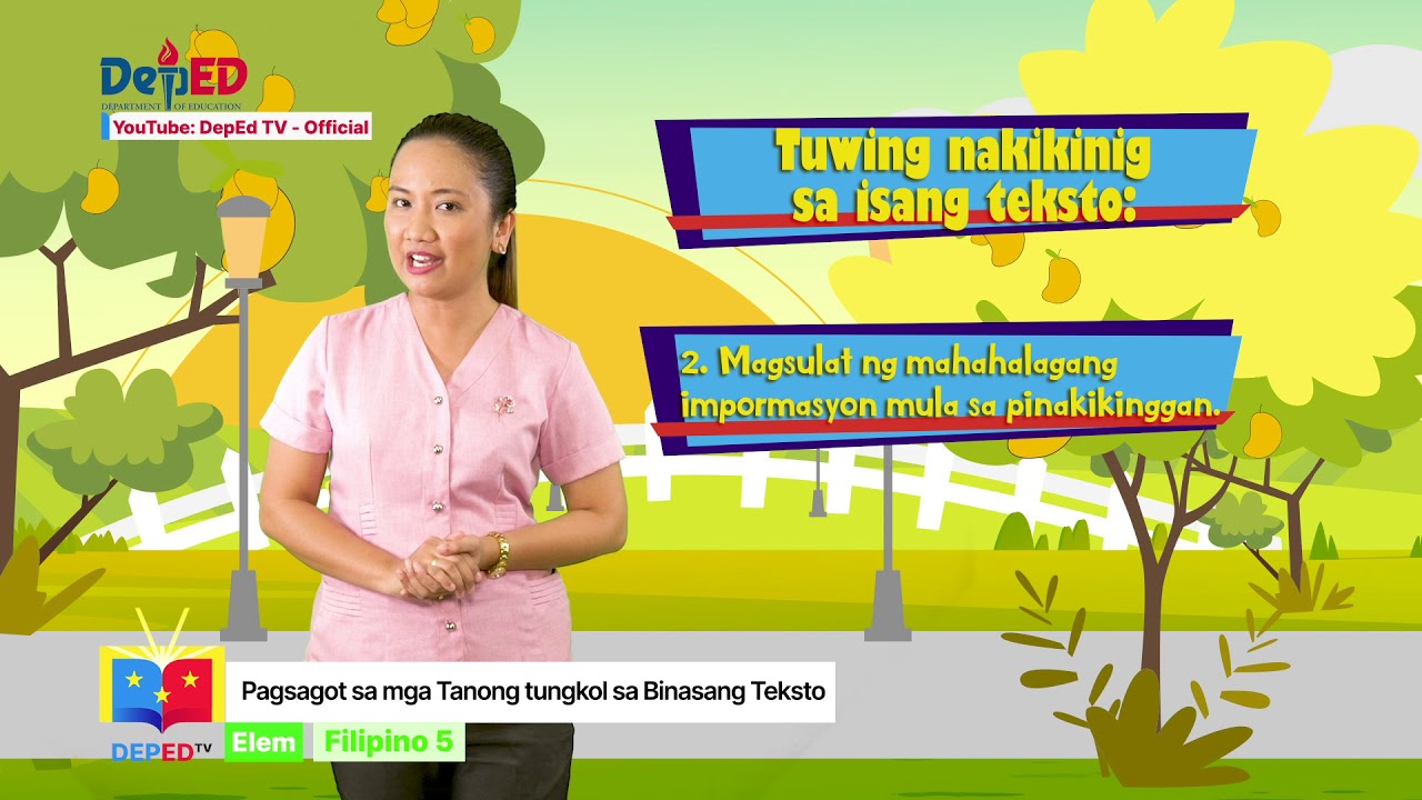 Grade 5 Filipino Q1 Ep4: Pagsagot sa mga Tanong tungkol sa Binasang Teksto