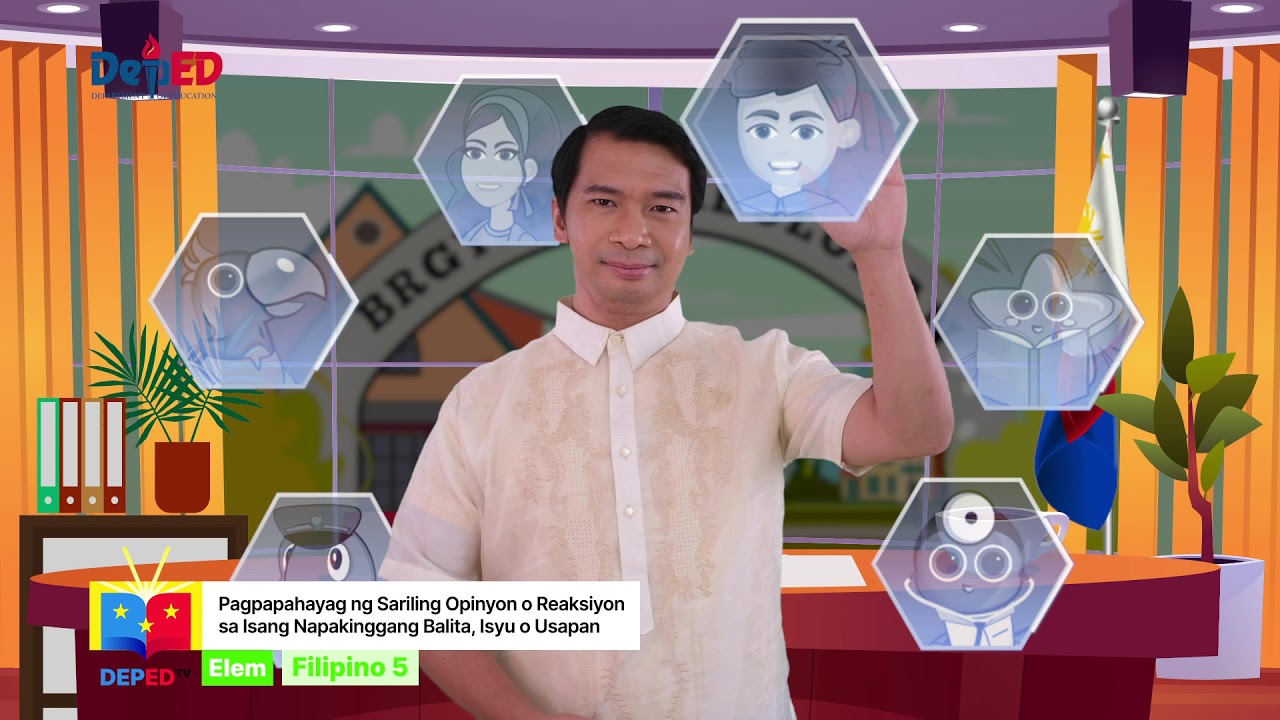 Grade 5 Q1 Filipino EP8: Pagpapahayag ng Sariling Opinyon o Reaksiyon sa Isang Napakinggang Balita background