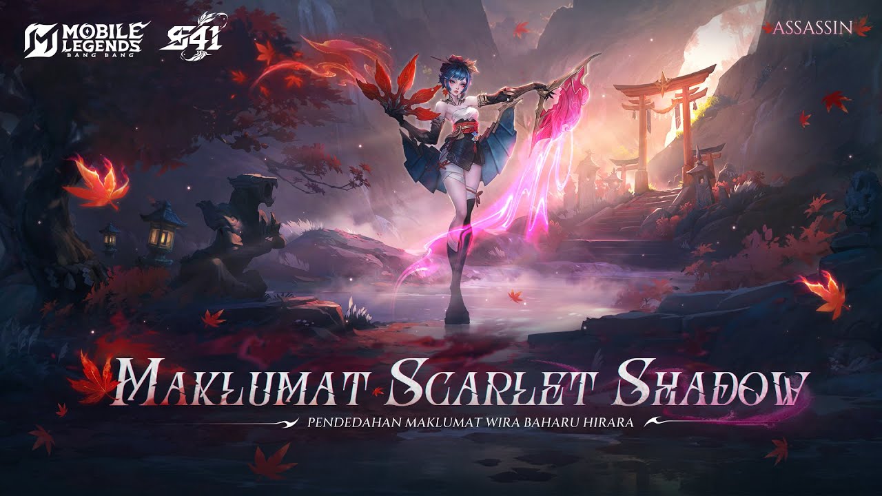 Maklumat Scarlet Shadow | Info Wira Baharu Hirara | Mobile Legends: Bang Bang background