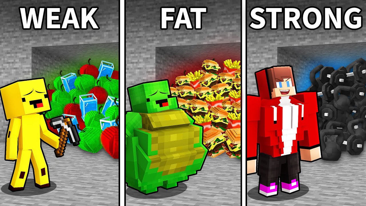 Mikey vs JJ vs Banana Kid: FAT vs STRONG: Maizen Minecraft background