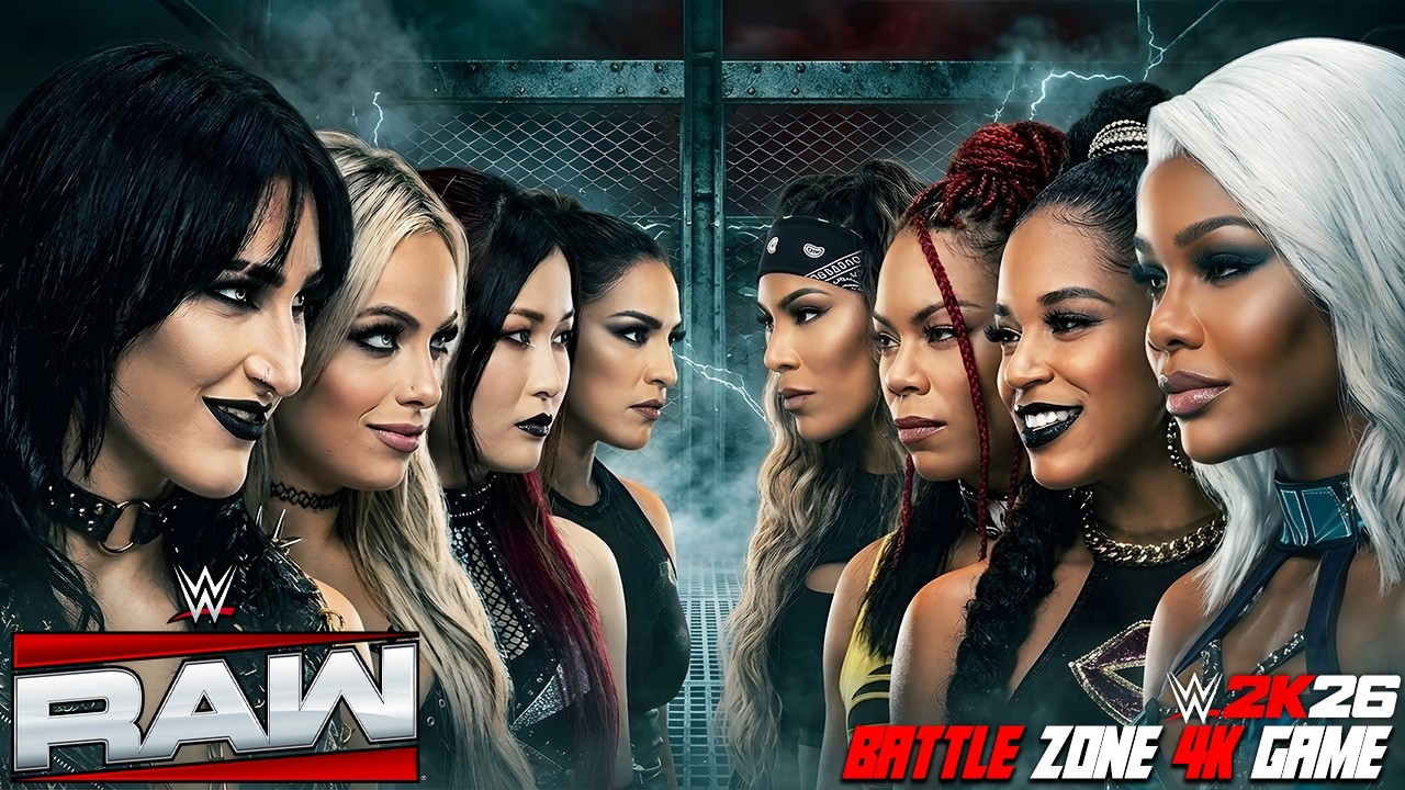 Rhea Ripley Liv Morgan Raquel Iyo Sky vs Jade Cargill Michin B-Fab Bianca Belair | Out for Revenge! backdrop