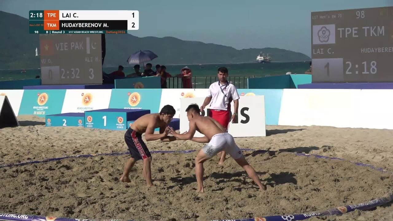 Chia Ho LAI (TPE) vs. Mekan HUDAYBERENOV (TKM) | U17 ASIAN BEACH WRESTLING 2026 | B | Round 3 | Men' backdrop