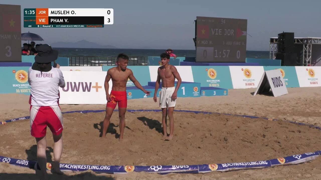 Omar Ishaq Yacoub MUSLEH (JOR) vs. Van Duong PHAM (VIE) | U17 ASIAN BEACH WRESTLING 2026 | B | Roun backdrop