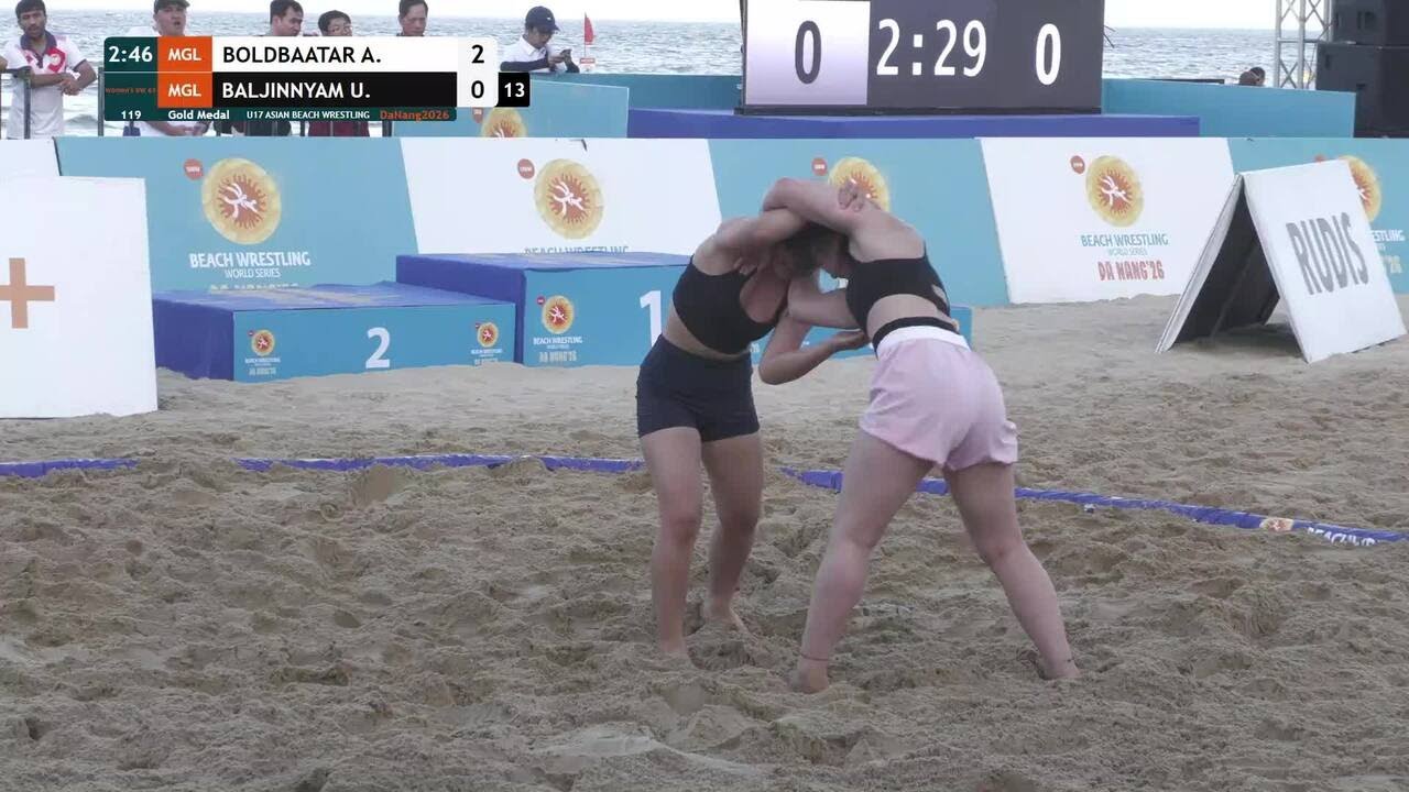Ariunzul BOLDBAATAR (MGL) vs. Uranbayar BALJINNYAM (MGL) | U17 ASIAN BEACH WRESTLING 2026 | Gold Med backdrop