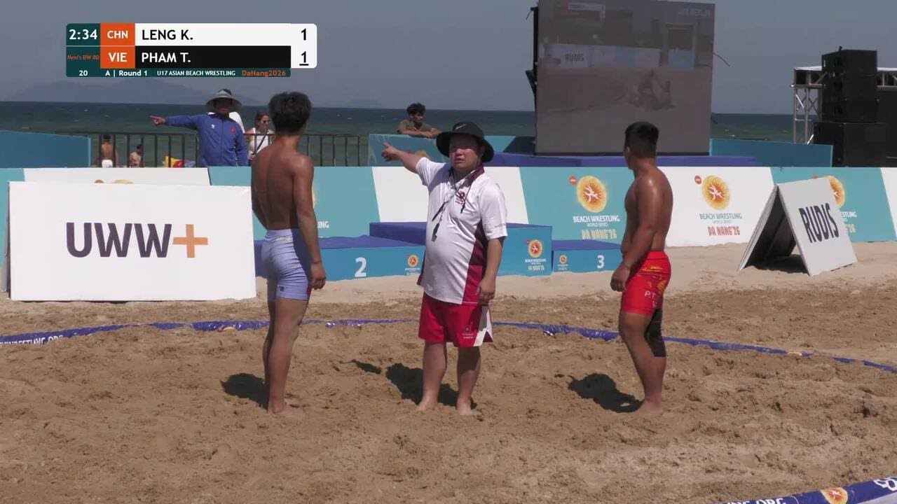 Kecheng LENG (CHN) vs. Thua Quan PHAM (VIE) | U17 ASIAN BEACH WRESTLING 2026 | A | Round 1 | Men's B backdrop