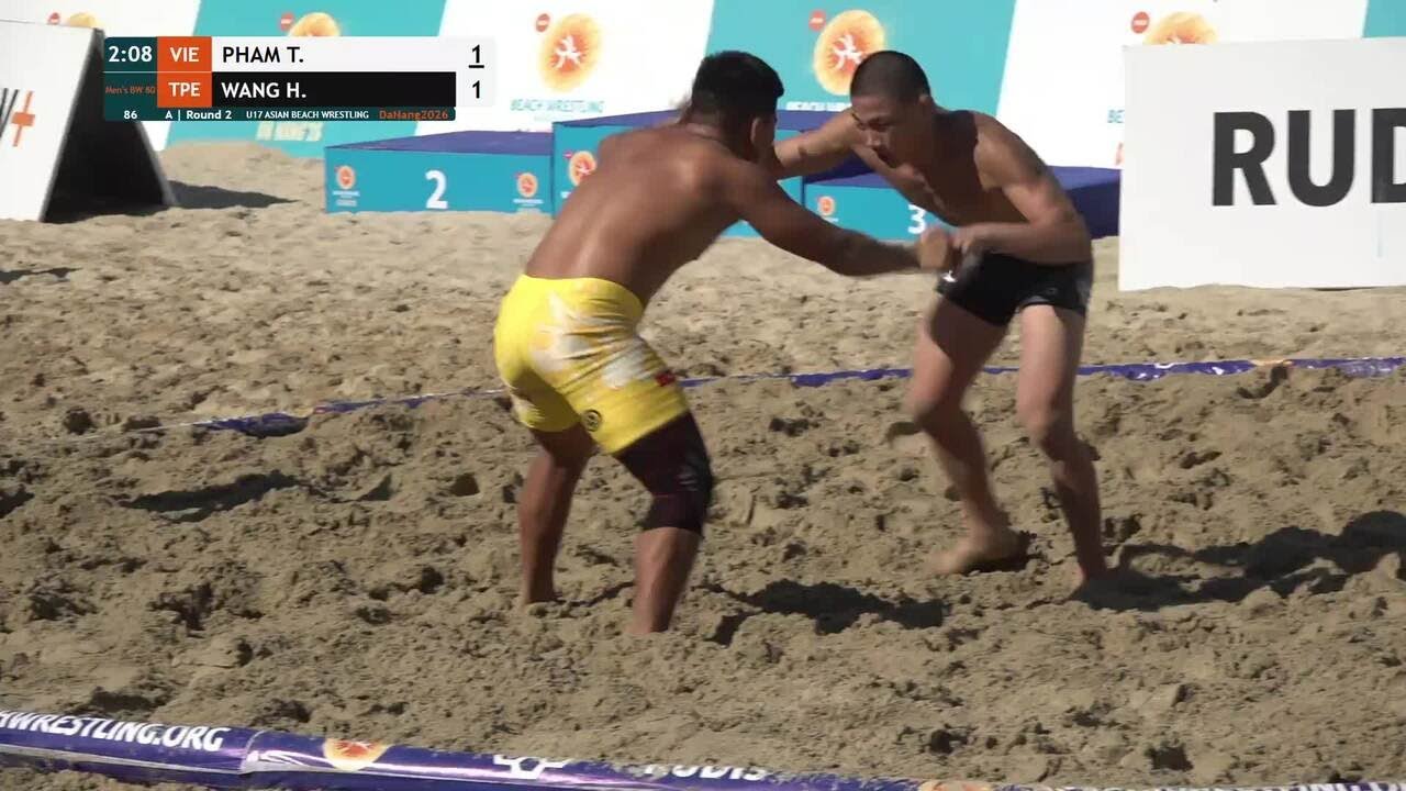 Thua Quan PHAM (VIE) vs. Hsing Yu WANG (TPE) | U17 ASIAN BEACH WRESTLING 2026 | A | Round 2 | Men's backdrop