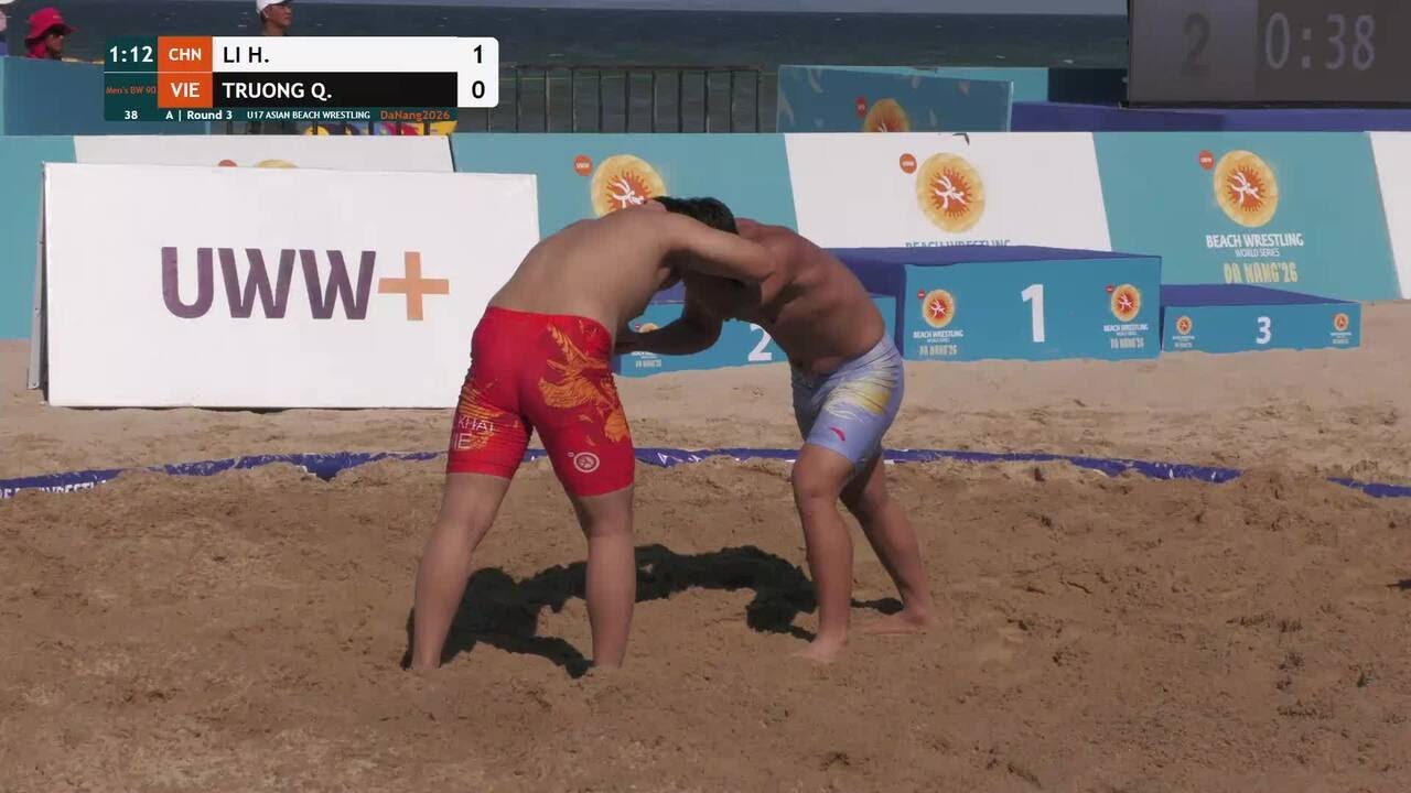 Hangyu LI (CHN) vs. Quang Khai TRUONG (VIE) | U17 ASIAN BEACH WRESTLING 2026 | A | Round 3 | Men's B backdrop