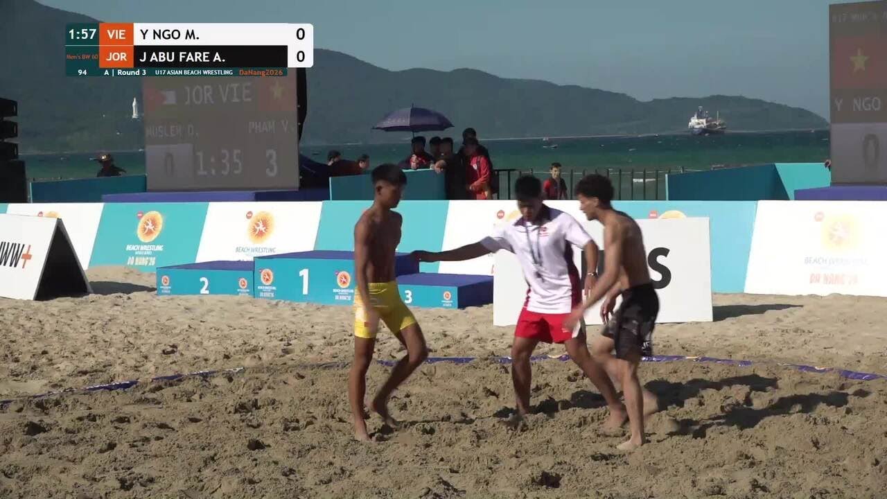 Minh Y NGO (VIE) vs. Adam Wajeeh J ABU FARE (JOR) | U17 ASIAN BEACH WRESTLING 2026 | A | Round 3 | M backdrop