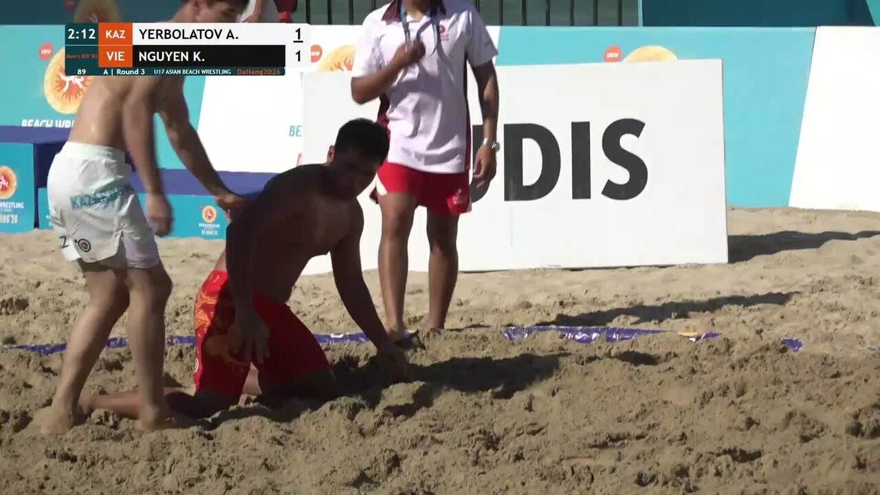 Adilbek YERBOLATOV (KAZ) vs. Khanh Duy NGUYEN (VIE) | U17 ASIAN BEACH WRESTLING 2026 | A | Round 3 | backdrop