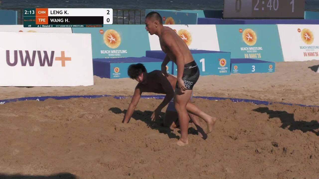 Kecheng LENG (CHN) vs. Hsing Yu WANG (TPE) | U17 ASIAN BEACH WRESTLING 2026 | A | Round 3 | Men's BW backdrop