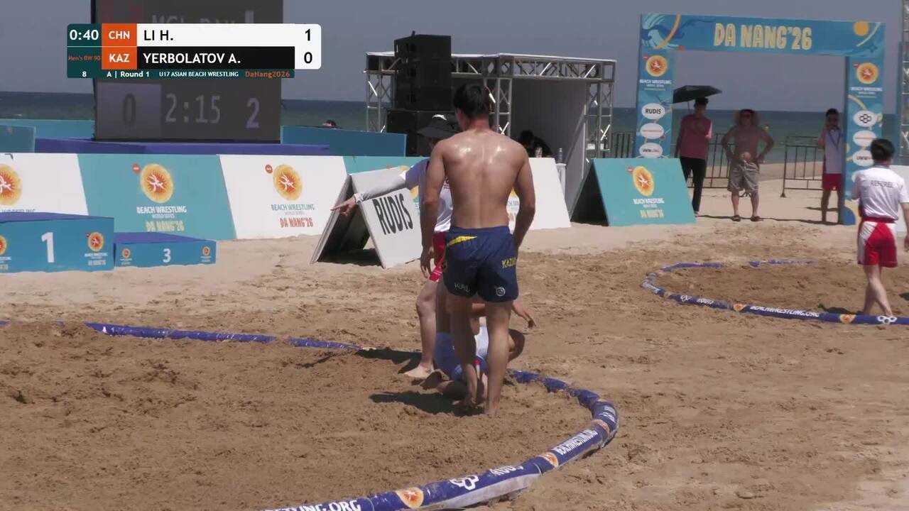Hangyu LI (CHN) vs. Adilbek YERBOLATOV (KAZ) | U17 ASIAN BEACH WRESTLING 2026 | A | Round 1 | Men's backdrop