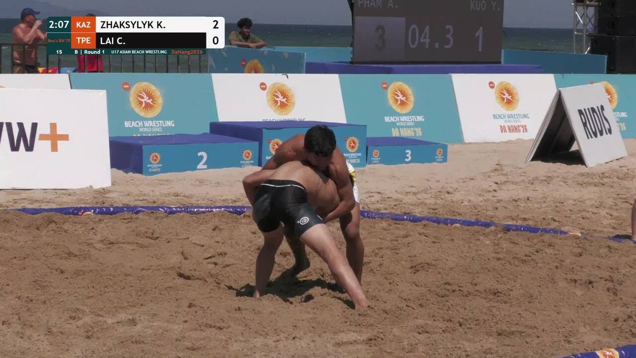 Kuanysh ZHAKSYLYK (KAZ) vs. Chia Ho LAI (TPE) | U17 ASIAN BEACH WRESTLING 2026 | B | Round 1 | Men's backdrop